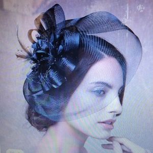 Just Arrived Black Tulle Beaded Organza Fascinator w/Feathers